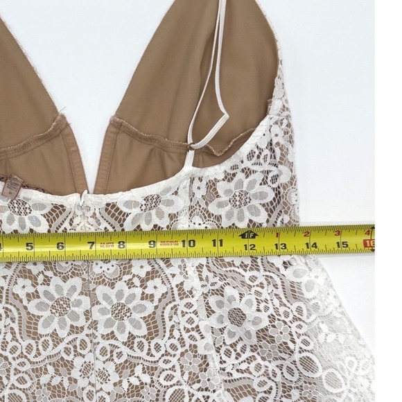 For Love and Lemons White Lace Midi Dress Deep V Neck Size M Sheer Fairy Bride - Picture 13 of 16